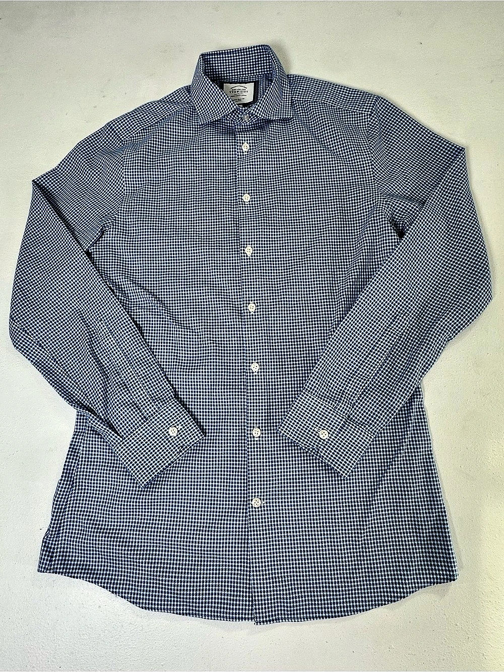 Charles Tyrwhitt Extra Slim Fit Dress Shirt 15.5 35 Blue Gingham Non-Iron 3930